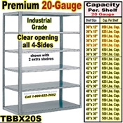 20 gauge Open Steel Shelving / Sturdy-Shelf / TBBX20S
