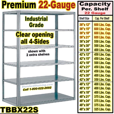 22 gauge Open Steel Shelving / Sturdy-Shelf / TBBX22S