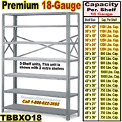 18 gauge Open Steel Shelving / Clip-Type / TBBXO18