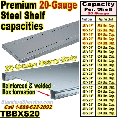 Extra 20 gauge Steel Welded Box Shelves / TBBXS20