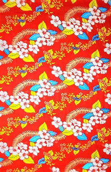 Red with Hawaiian Print & Black Leaves