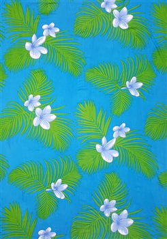 Blue with Green Palm Leaves and Blue Plumeria Flowers