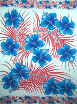 Light Blue with Red Palm Leaves and Blue Hibiscus Flowers