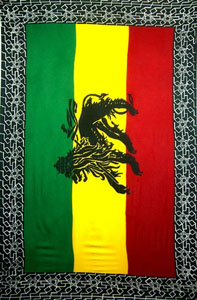 Rasta - Red Gold Green With Lion and White Design Border