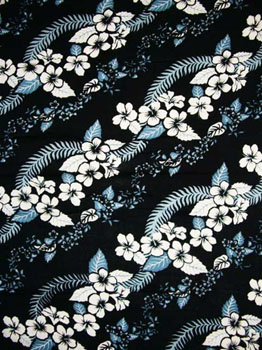 Black with Hawaiian Print & Blue Leaves