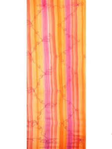 Half Size Striped Sarong In Pinks and Oranges with Embroidery