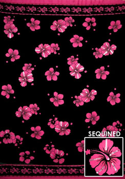 Black Sequined With Pink Hibiscus Flowers