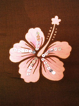 Brown Sequined With Pink Hibiscus Flowers