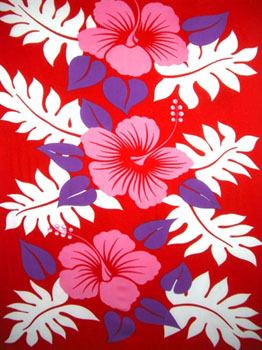 Three Pink Hibiscus Flowers Red Sarong