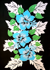 Three Turquoise  Hibiscus Flowers on Black Sarong