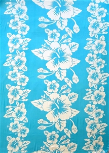 Turquoise Sarong With White Hibiscus Patterns