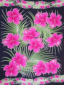 Black Sarongs with Pink Hibiscus and Green Palm Leaves