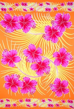 Orange with Pink Hibiscus and Yellow Palm Leaves