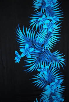 Black with Blue Plumeria and Palm Fronds