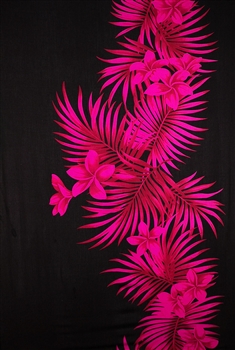 Black with Pink Plumeria and Palm Fronds