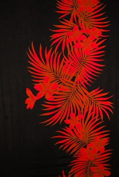Black with Red Plumeria and Palm Fronds