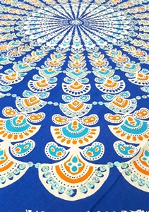Mandala Sarong - Blue With Orange and Opalescent Sequins