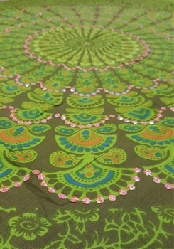 Mandala Sarong - Olive Green With Green and Opalescent Orange Sequins