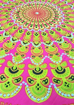 Mandala Sarong - Pink With Green and Opalescent Sequins