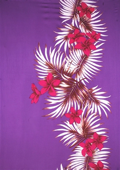 Purple with Pink Plumeria and Palm Fronds