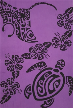 Plus Size Purple Sarong with Polynesian Style Turtle and Stingray