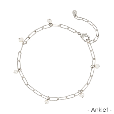 Silver Link Chain with Pearl Charms Anklet