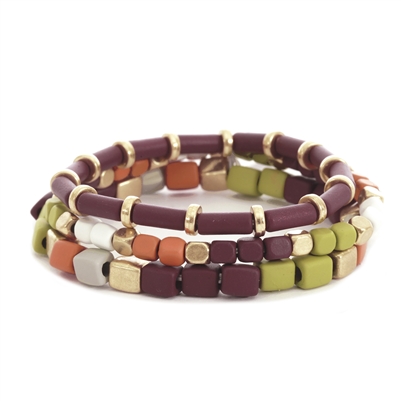 Maroon and Multi St of Three Color Coated Lego Bracelet