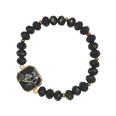 Black Crystal with Black Natural Stone Stretch Bracelet
