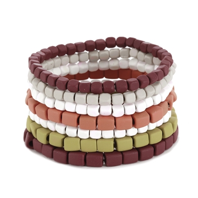 Maroon, Grey, Green, and White Set of 7 Color Coated Lego Stretch Bracelet