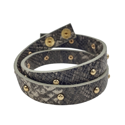 Grey Leather Snake with Gold Accent Wrap Bracelet