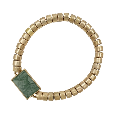 Mint Epoxy Rectangle on Gold Coin Stretch Bracelet