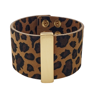 Cheetah Print 2" Bracelet with Gold Bar