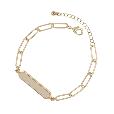 Cream Natural Stone Bar on Gold Link Bracelet and Clasp Extender