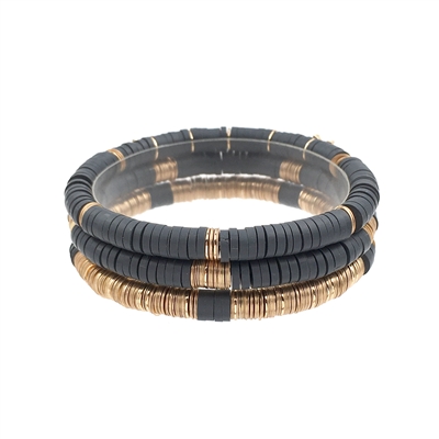 Grey Rubber and Gold Set of 3 Stretch Bracelets