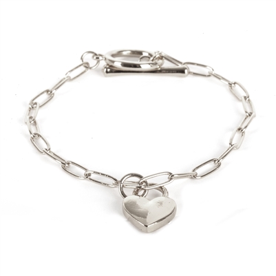 Silver Toggle Link Bracelet with Heart Charm
