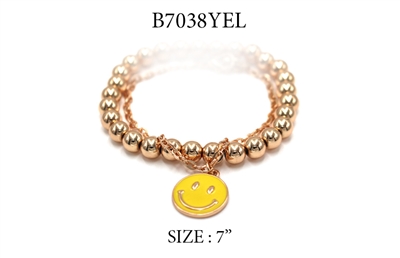 Gold Beaded and Chain with Yellow Smiley  Bracelet