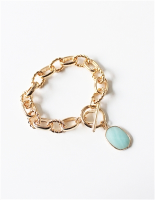 Gold Toggle Chain with Mint Natural Stone Bracelet