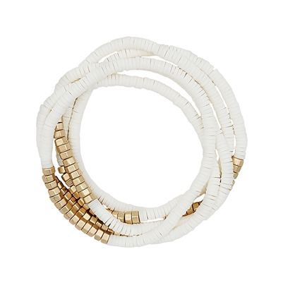 White Rubber and Gold Set of 5 Stretch Bracelets