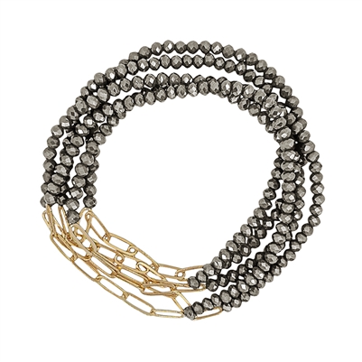 Grey Crystal and Gold Chain Set of 5 Stretch Bracelet
