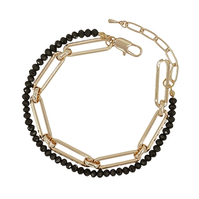 Black Crystal and Gold Chain Bracelet with Extension Chain