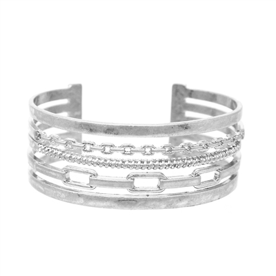 Worn Silver Geometric Cuff Bracelets