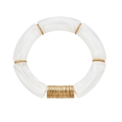 Clear Acrylic Bamboo and Gold Coin Stretch Bracelet