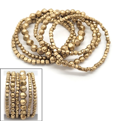 Worn Gold Beaded Set of 5 Stretch Bracelets