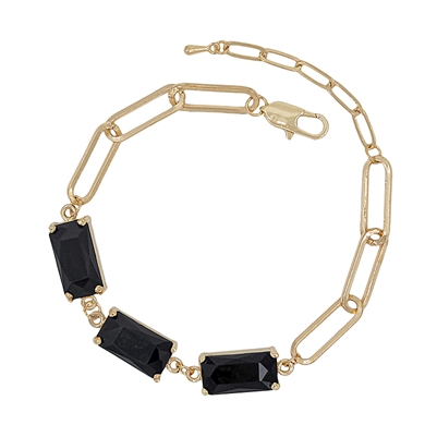 Black Crystal and Gold Chain 7 1/2"-8" Bracelet