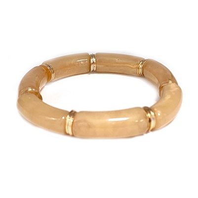 Natural Acrylic Bamboo and Gold Stretch Bracelet