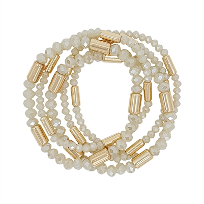 Natural Crystal and Gold Nugget Set of 5 Stretch Bracelets