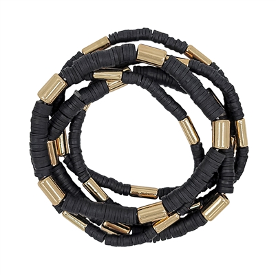 Black Rubber and Gold Nugget Set of 5 Stretch Bracelets