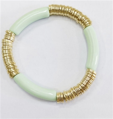 Mint Bamboo Acrylic and Gold Disc Stretch Bracelet