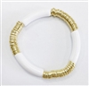 White Bamboo Acrylic and Gold Disc Stretch Bracelet