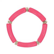 Pink Bamboo Acrylic and Gold Stretch Bracelet